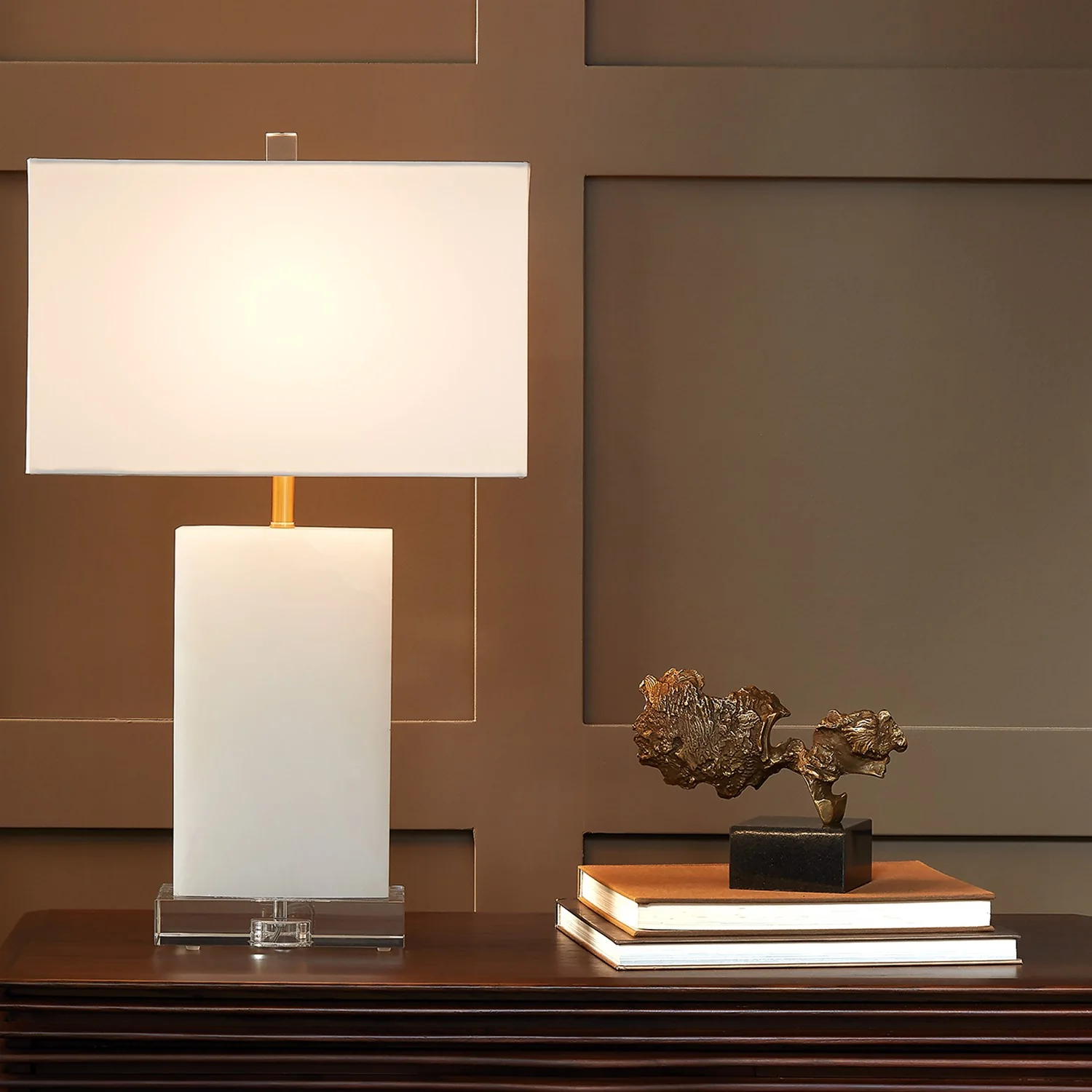 Alabaster Rectangular Table Lamp-Brass - Image 2
