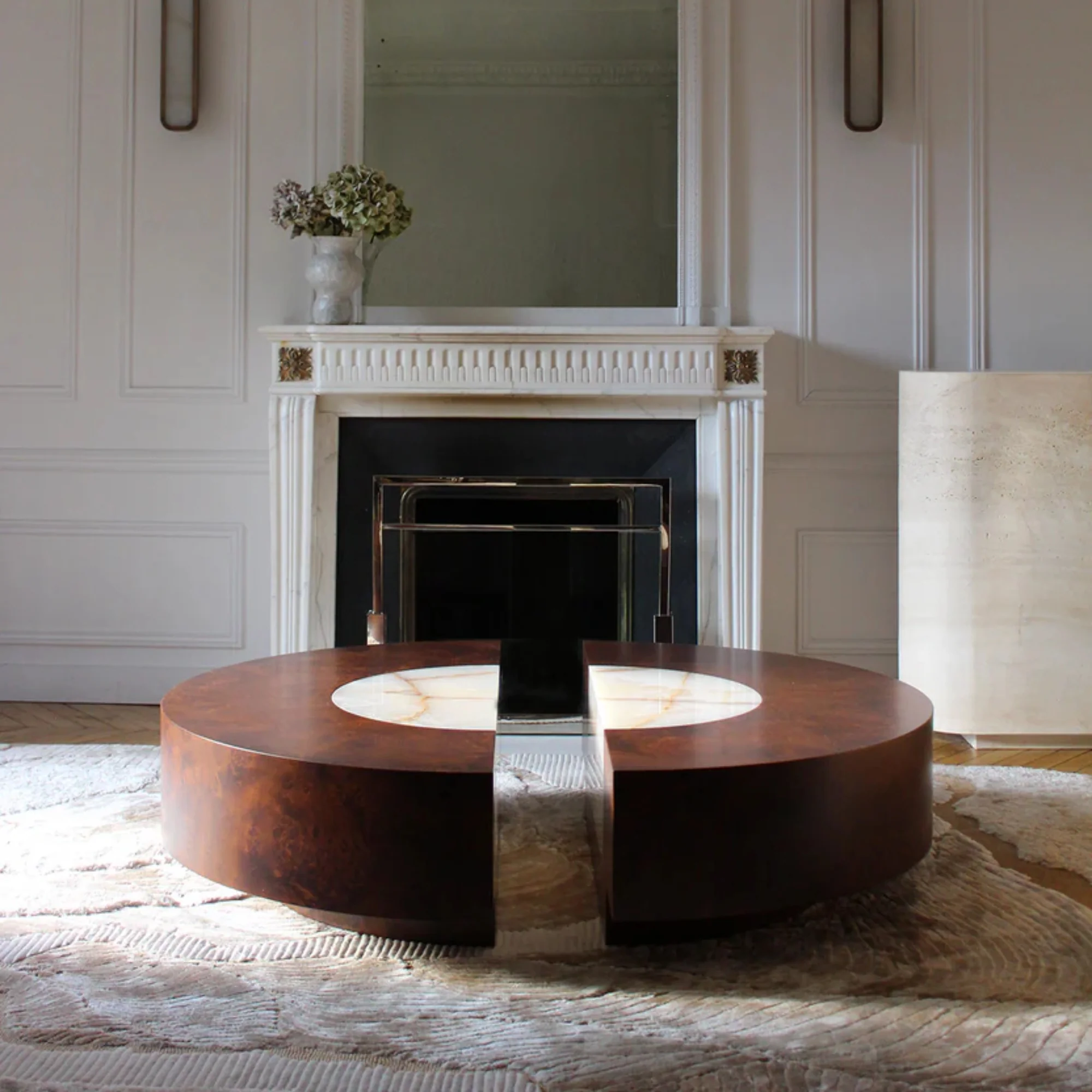 Baci Round Wood and Shell Onyx Coffee Table - Image 2