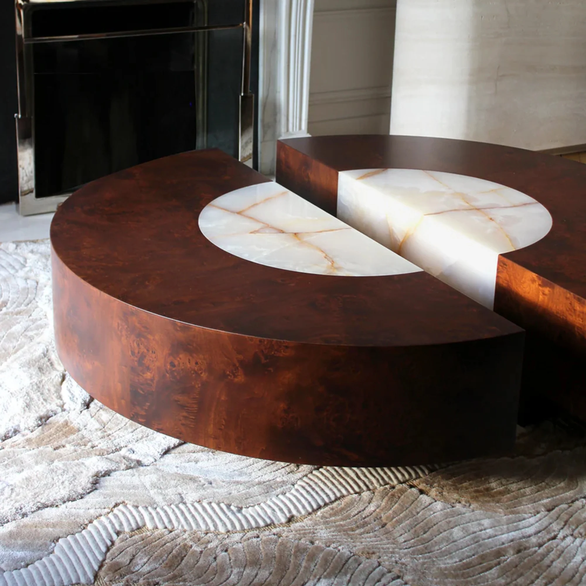 Baci Round Wood and Shell Onyx Coffee Table - Image 5