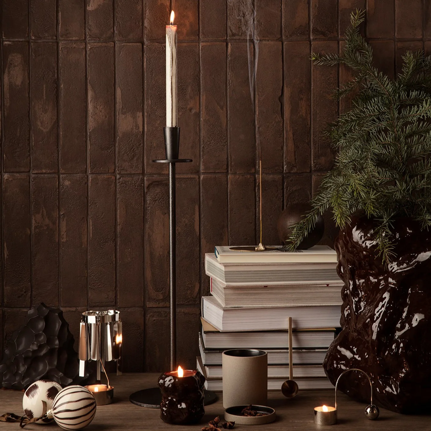 Hoy Casted Candle Holder - Black - Short - Image 2