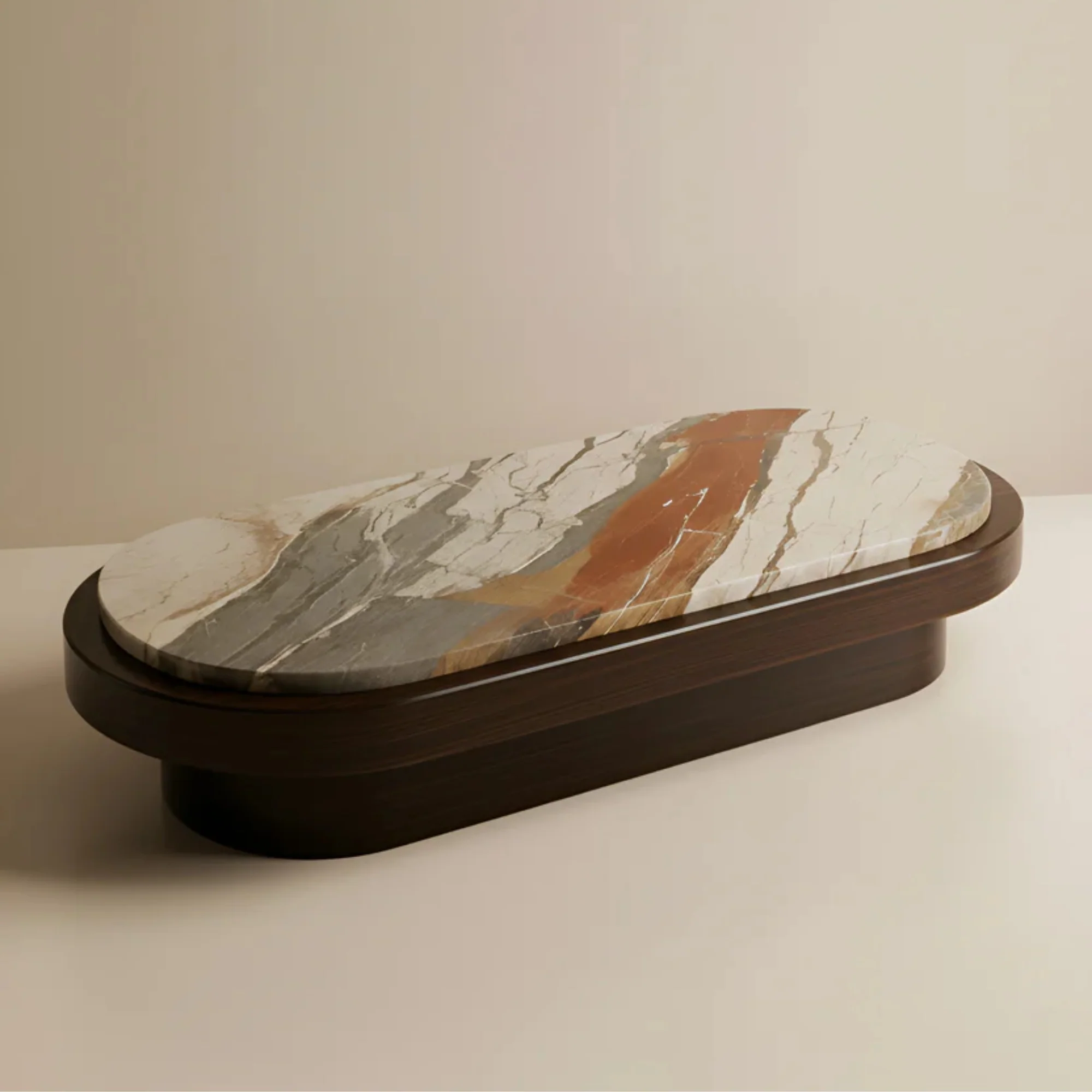 Mirage Breccia Fantastica Marble and Wood Coffee Table - Image 2