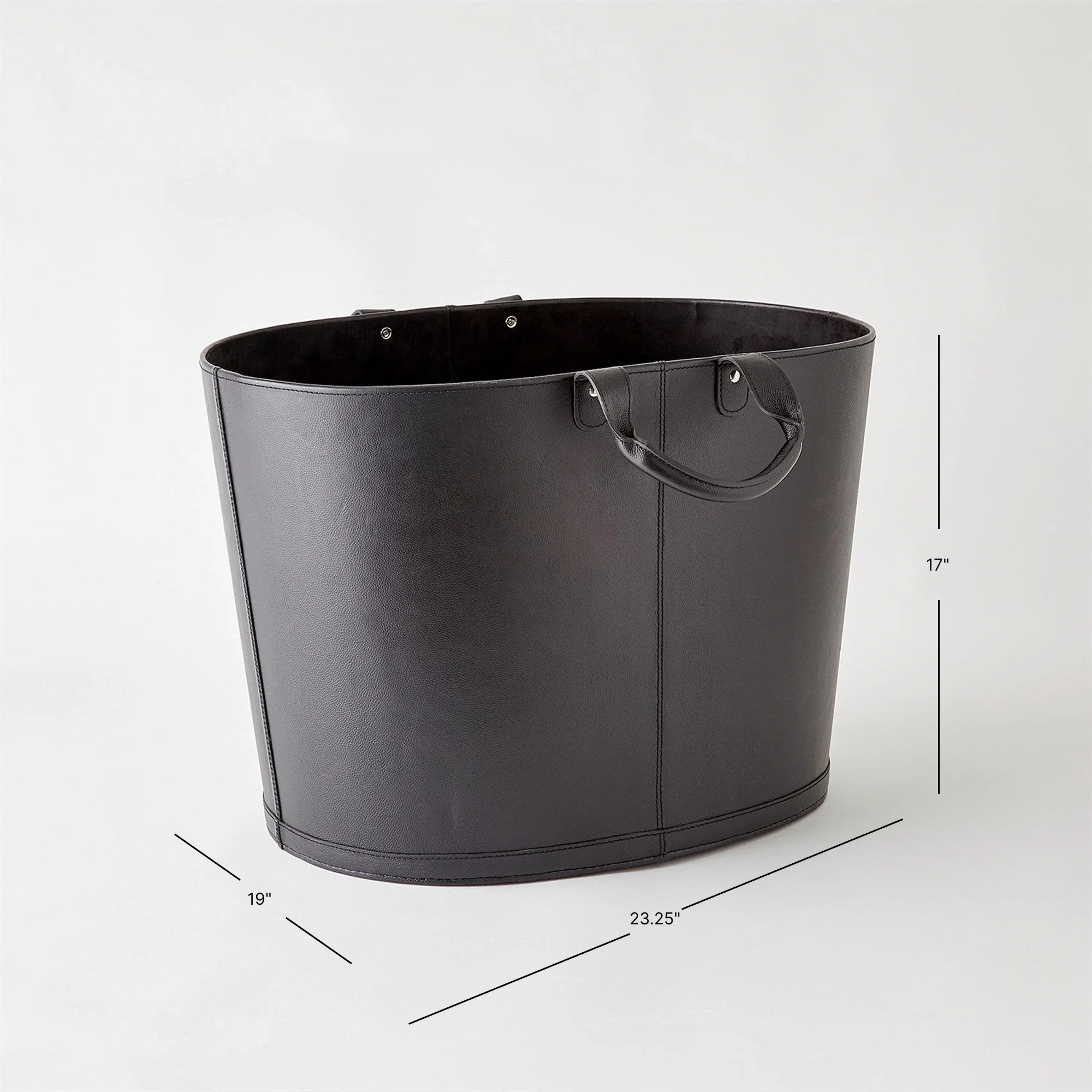 Oversized Oval Leather Basket - Black - Image 3