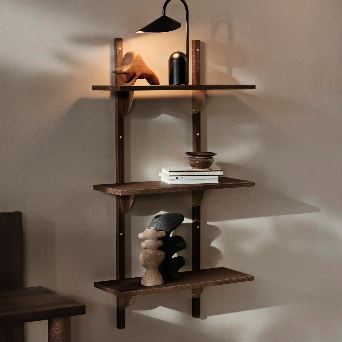 Sector Shelf - Triple - Smoked Oak/Brass - Image 2