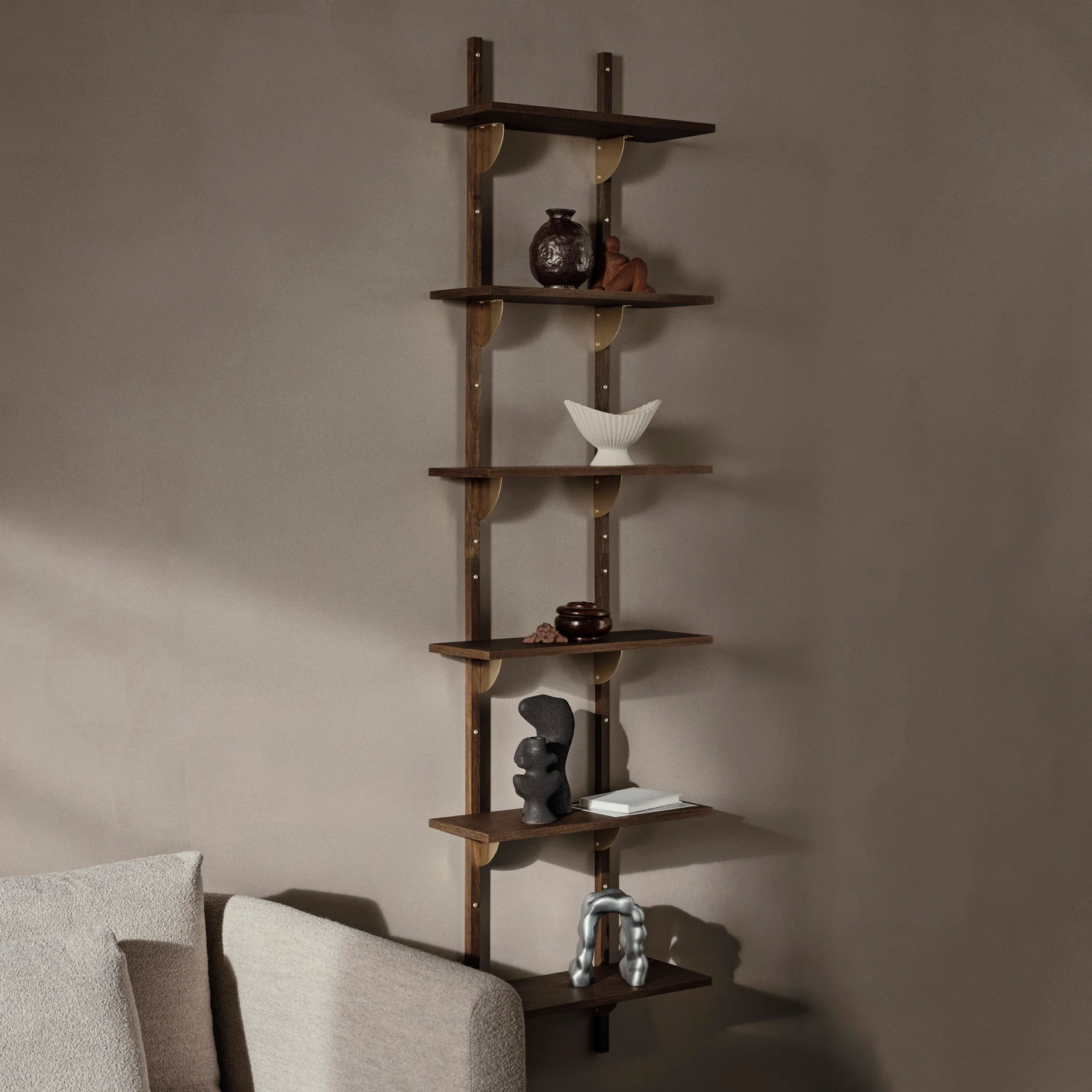 Sector Shelf - Triple - Smoked Oak/Brass - Image 3