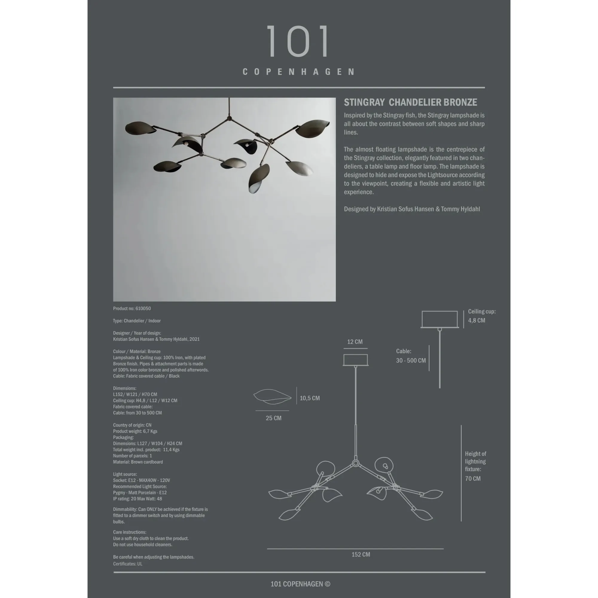 Stingray Chandelier - Bronze - UL - Image 8