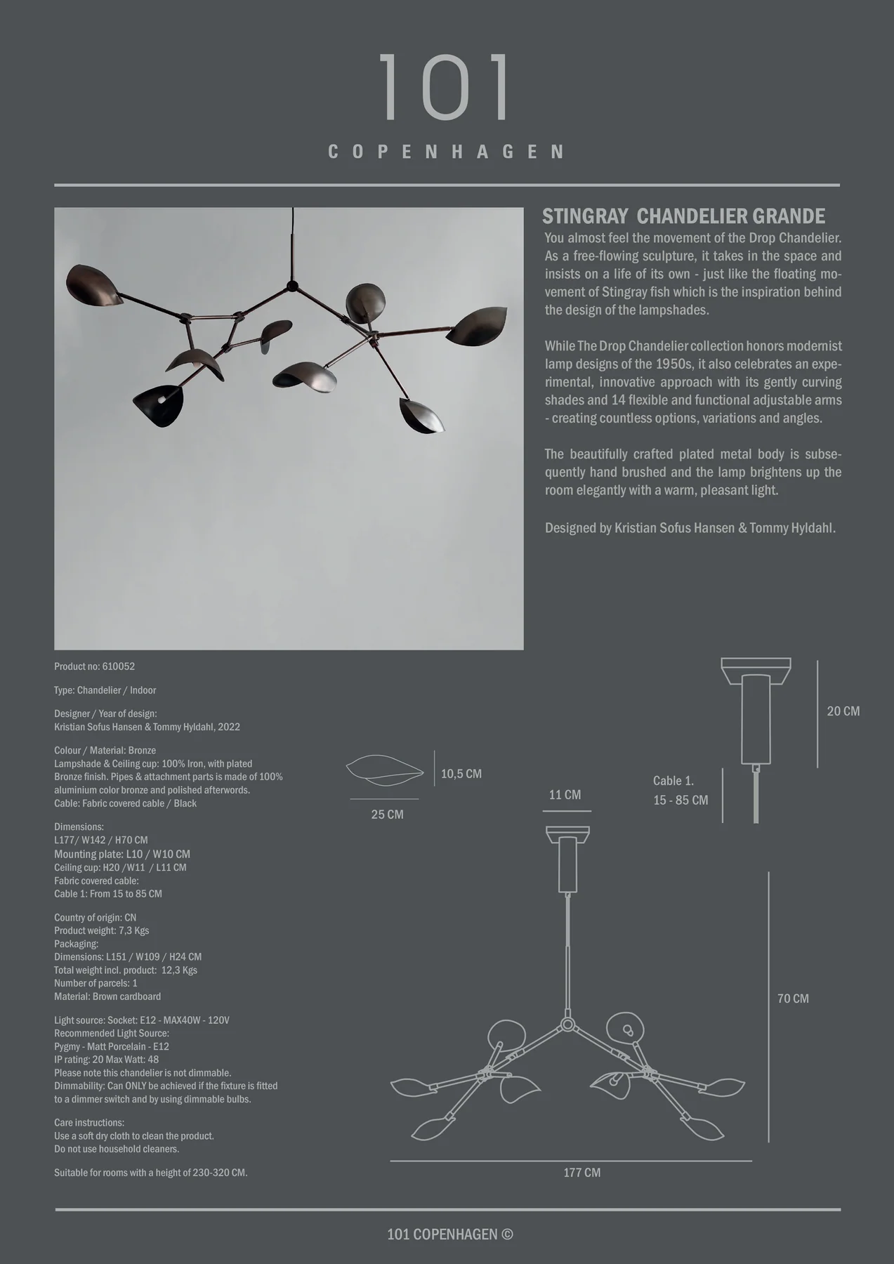 Stingray Chandelier, Grande - Bronze - UL - Image 6
