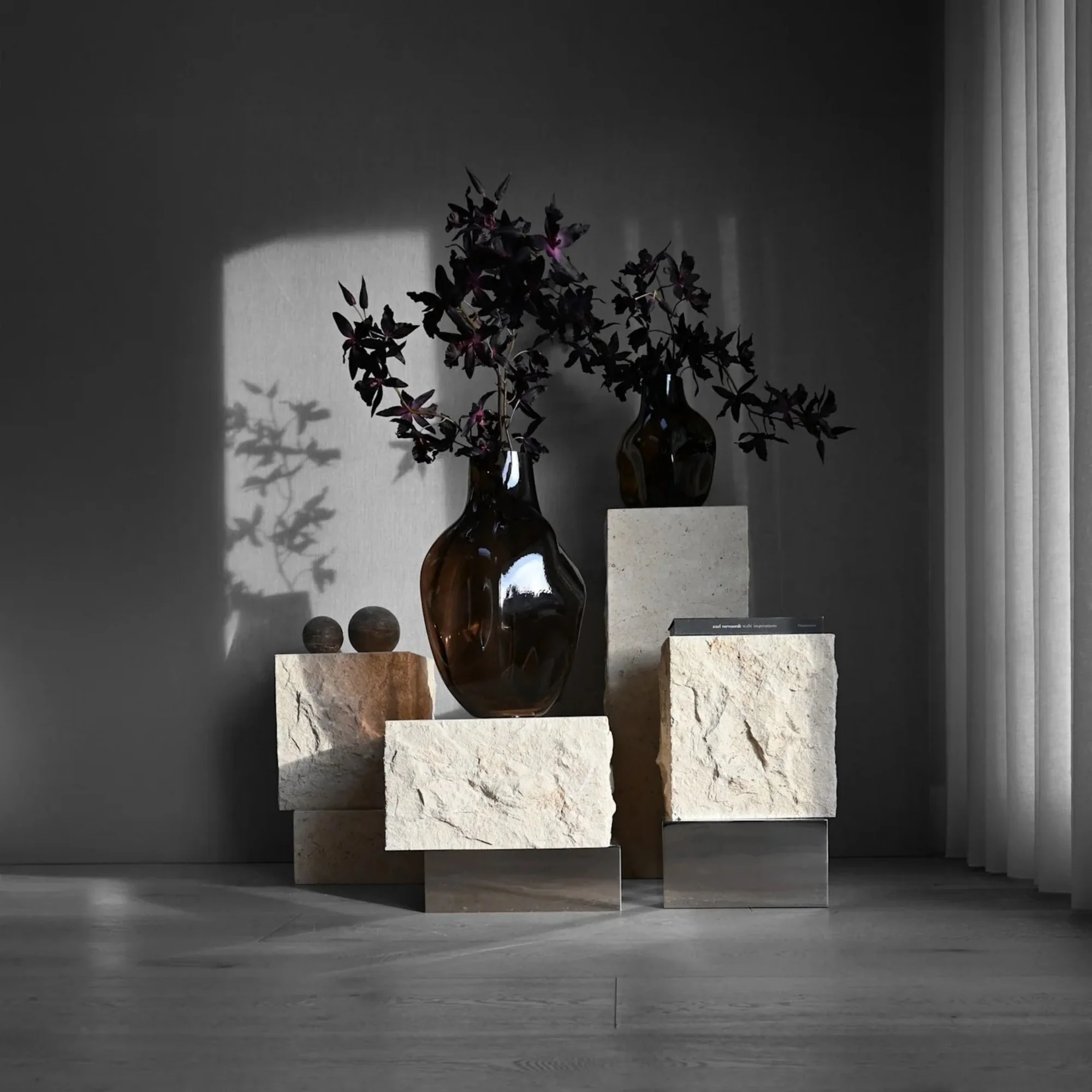 Temple Coffee Table, Low - Chrome / Limestone - Image 3