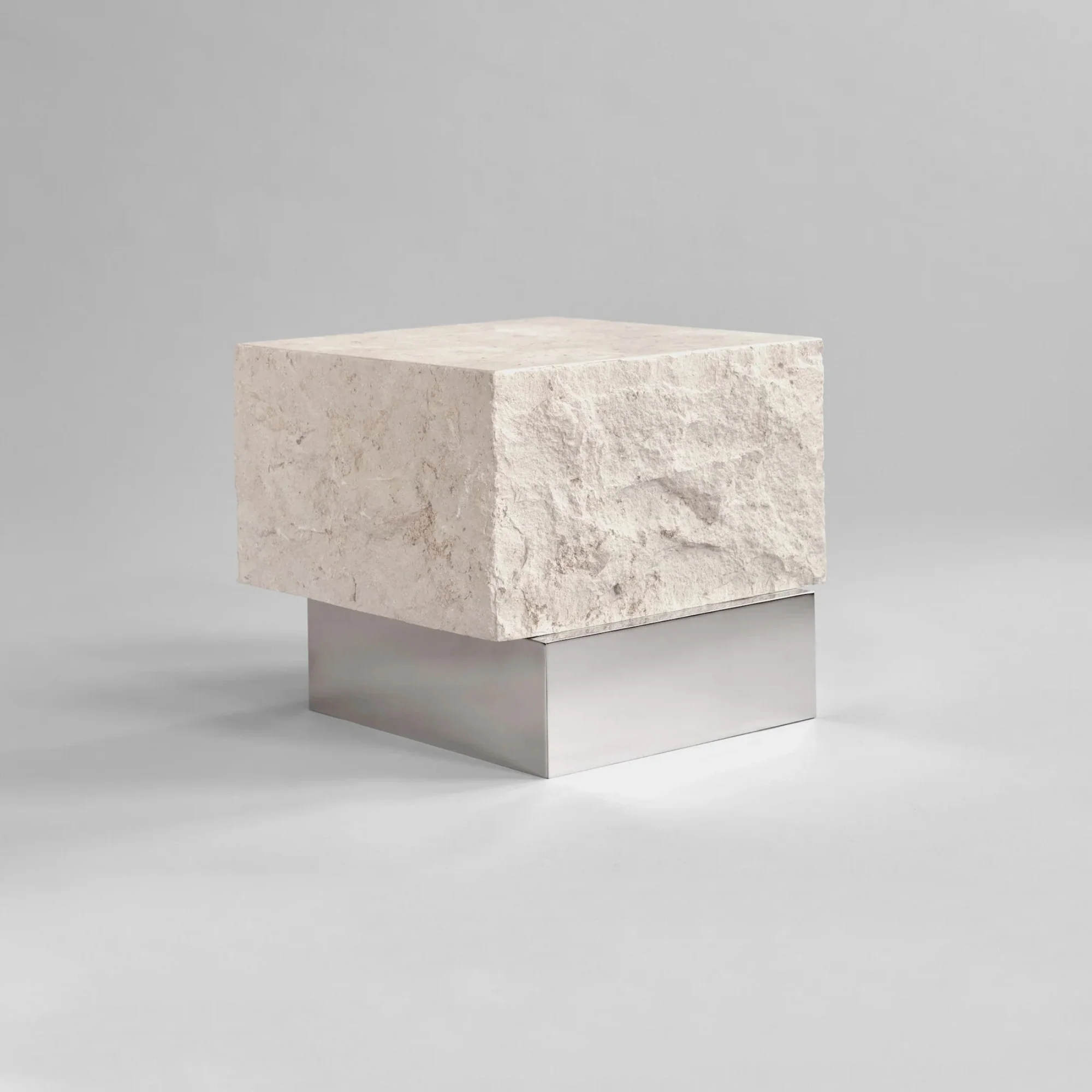 Temple Coffee Table, Low - Chrome / Limestone - Image 4