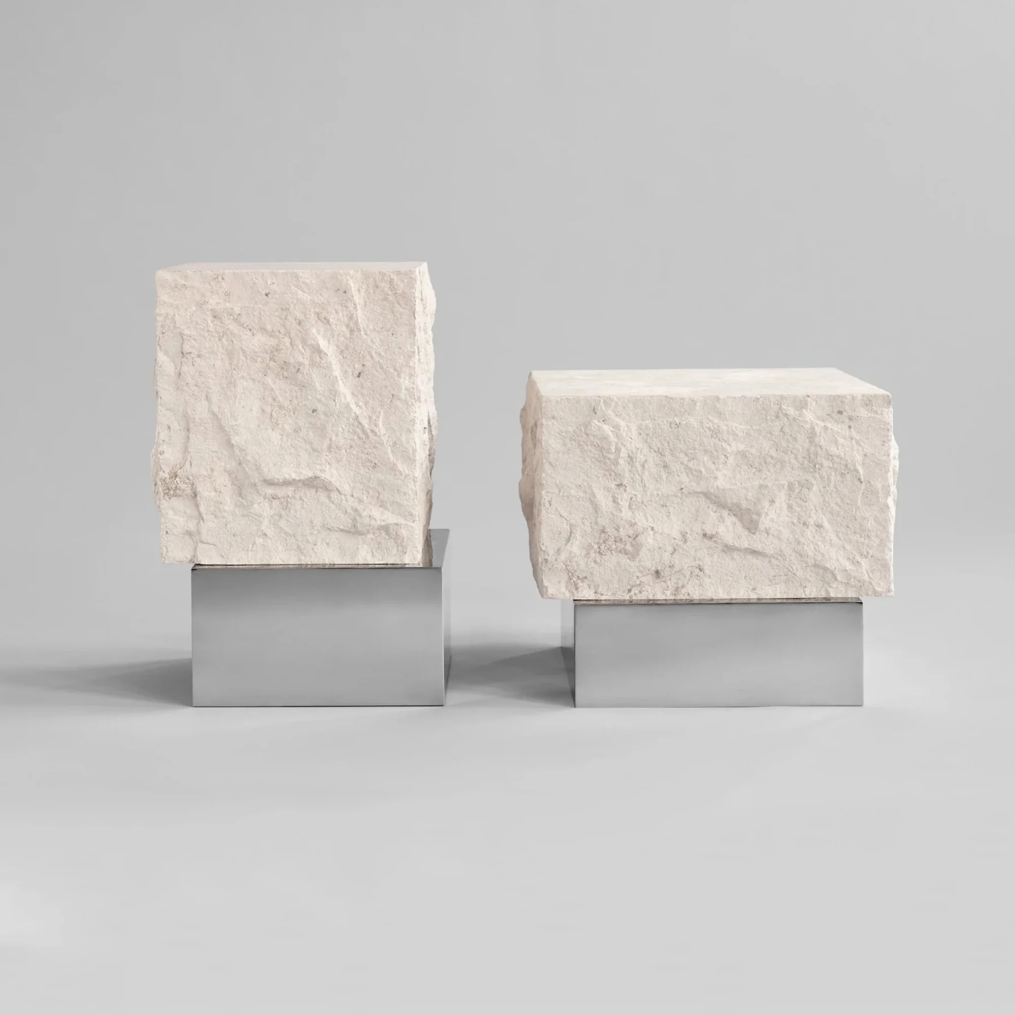 Temple Coffee Table, Low - Chrome / Limestone - Image 6