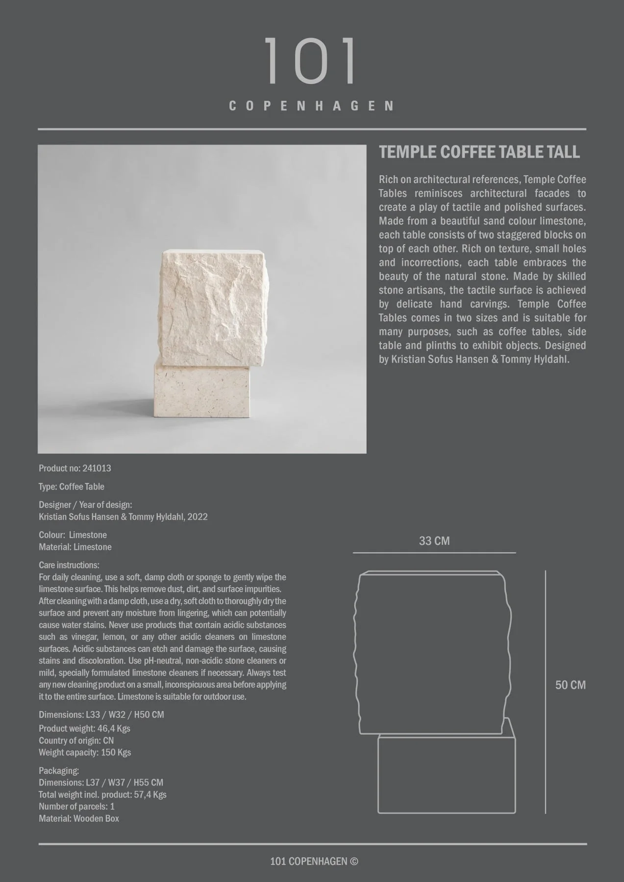 Temple Coffee Table, Tall - Limestone - Image 8